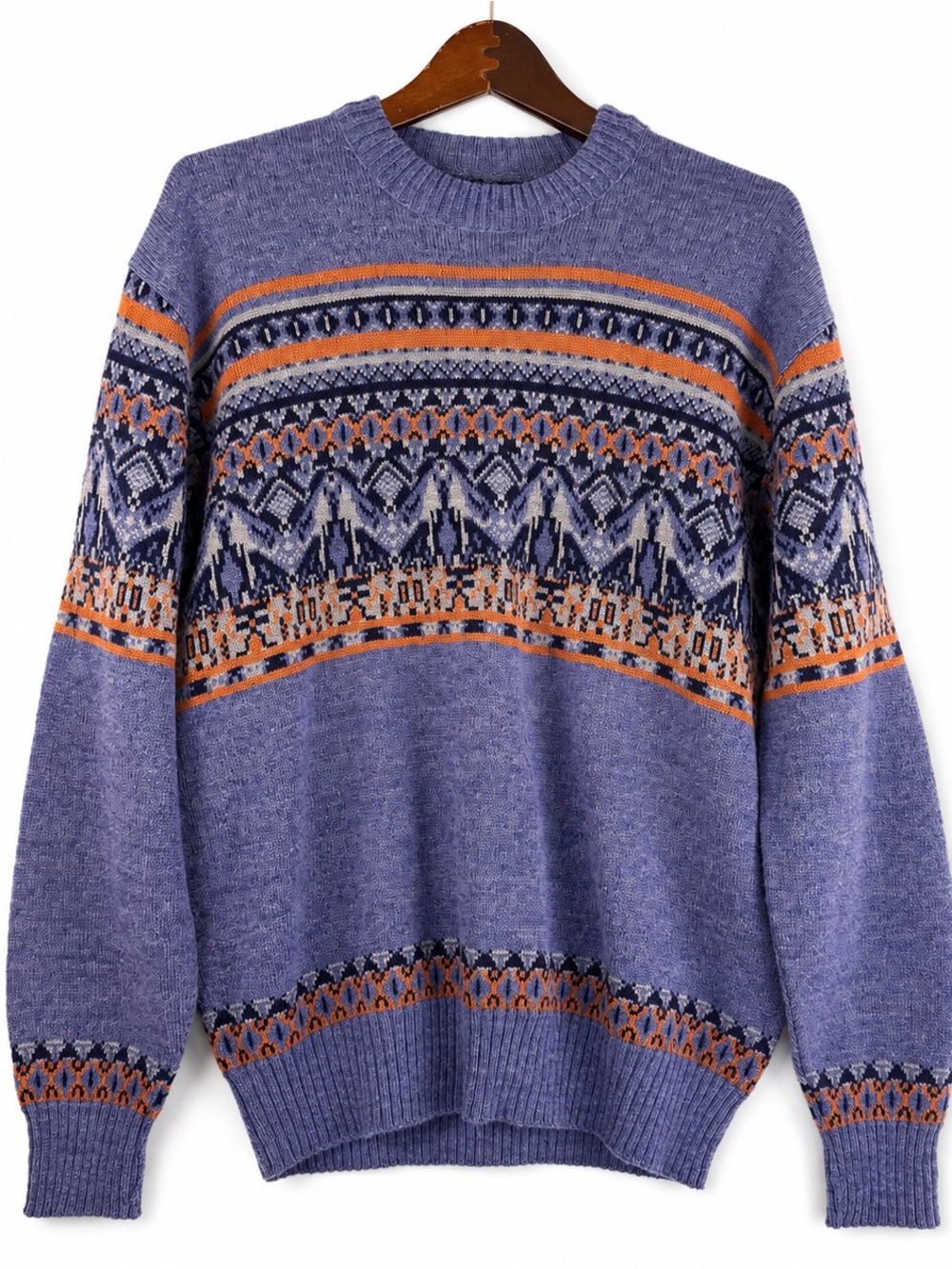 Vintage Puritan Fair Isle Sweater L Made USA Nordic Blue Orange 80s 90s